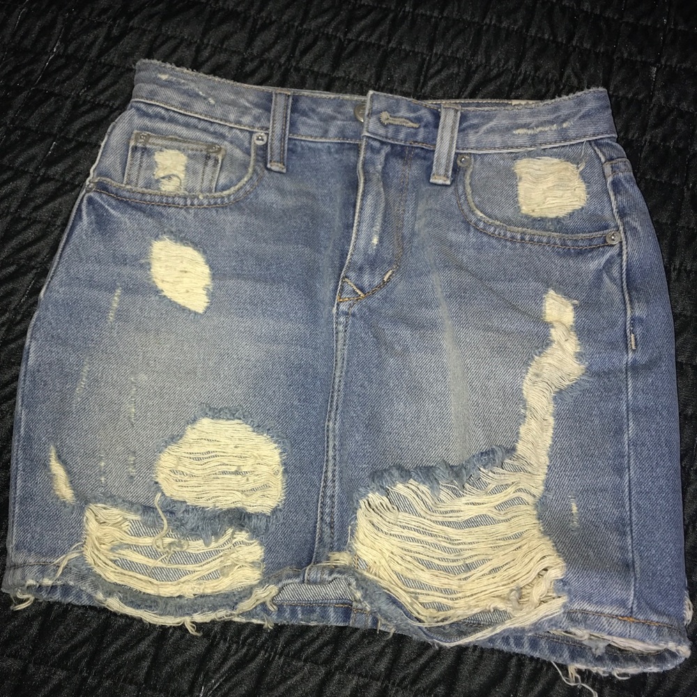 Lovers + Friends denim mini distressed skirt
